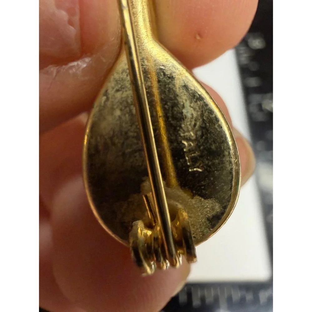 Vintage Micro Mosaic Mandolin Lute Brooch Pin Made in Italy Gold Tone Floral